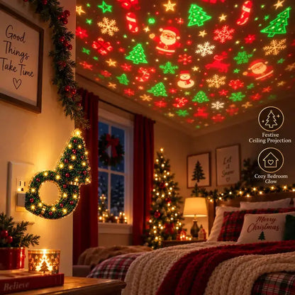 2026 USB Plug-In Christmas Projector Night Light, 6+ Holiday Patterns LED Ceiling Projection Lamp, Christmas Tree Nightlight, Warm LED Room Decor for Bedroom, Party, Xmas Gifts for Kids Family
