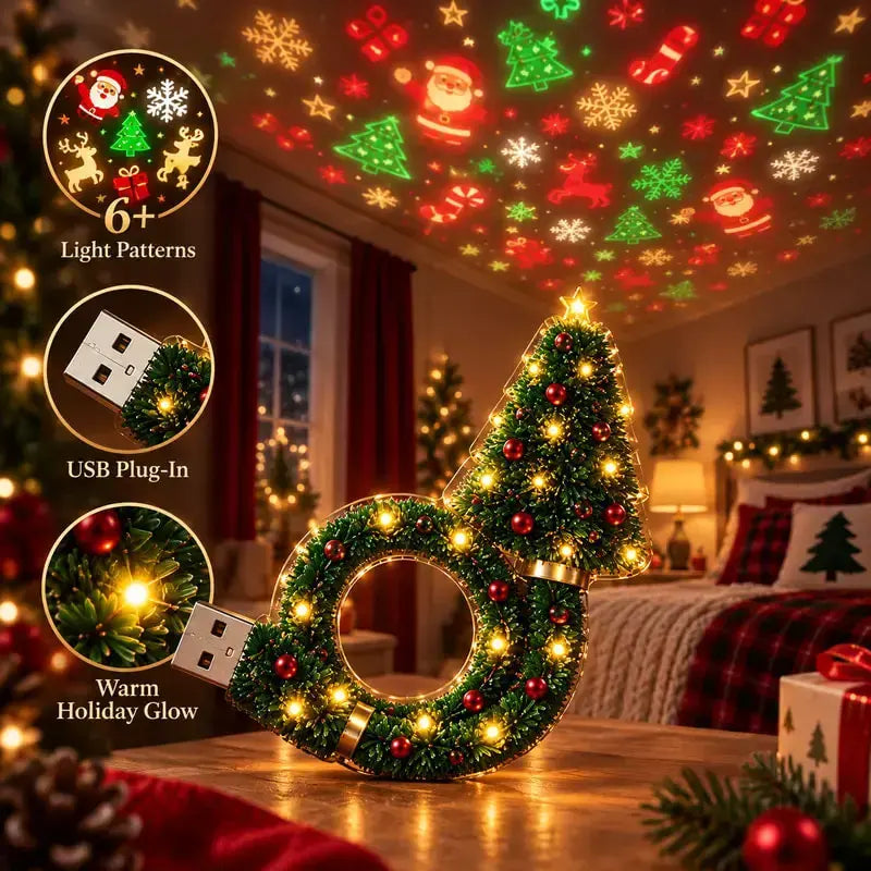 2026 USB Plug-In Christmas Projector Night Light, 6+ Holiday Patterns LED Ceiling Projection Lamp, Christmas Tree Nightlight, Warm LED Room Decor for Bedroom, Party, Xmas Gifts for Kids Family