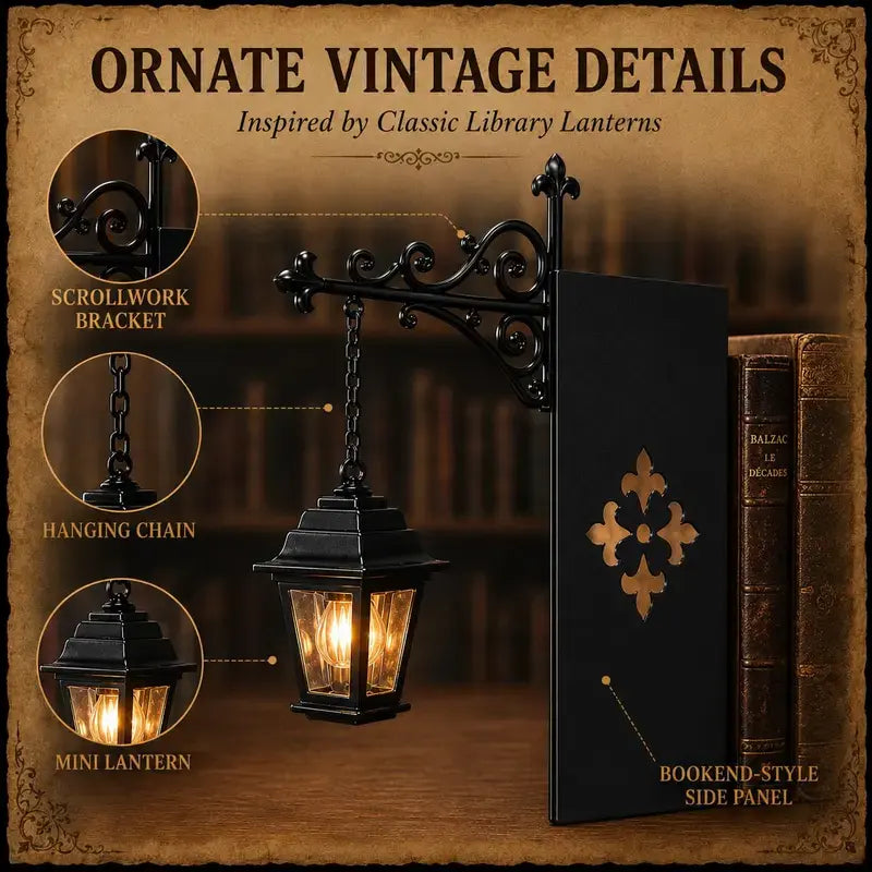 Library Lantern Bookshelf Lamp,Ghost Bookshelf Lantern,Funky Home Decor Hanging LED Shelf Light with Bookend-Style Base, Halloween Indor Decorations Warm Decorative Reading Nook Lamp for Home Library, Study Corner, Book Lovers Gift