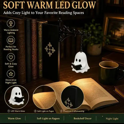 Library Lantern Bookshelf Lamp,Ghost Bookshelf Lantern,Funky Home Decor Hanging LED Shelf Light with Bookend-Style Base, Halloween Indor Decorations Warm Decorative Reading Nook Lamp for Home Library, Study Corner, Book Lovers Gift