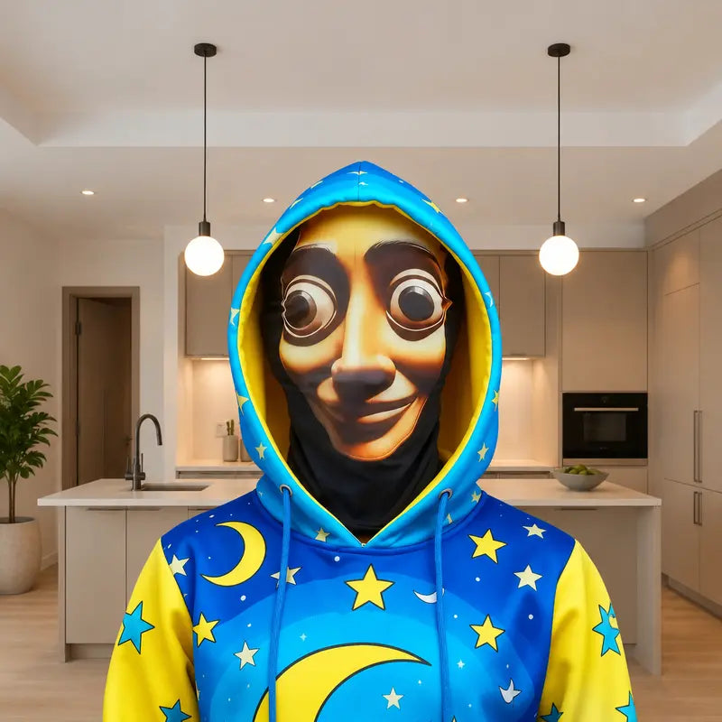 Giggle-Head 3D Cartoon Mask: The Ultimate Silly Hood for Teens, Perfect for Halloween Shenanigans and Cosplay Capers!