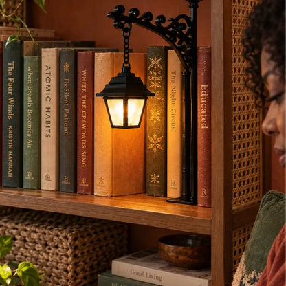 Library Lantern Bookshelf Lamp,Ghost Bookshelf Lantern,Funky Home Decor Hanging LED Shelf Light with Bookend-Style Base, Halloween Indor Decorations Warm Decorative Reading Nook Lamp for Home Library, Study Corner, Book Lovers Gift