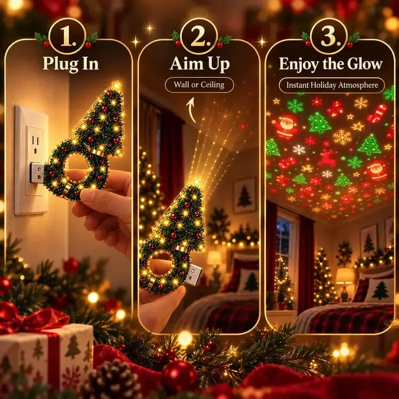 2026 USB Plug-In Christmas Projector Night Light, 6+ Holiday Patterns LED Ceiling Projection Lamp, Christmas Tree Nightlight, Warm LED Room Decor for Bedroom, Party, Xmas Gifts for Kids Family