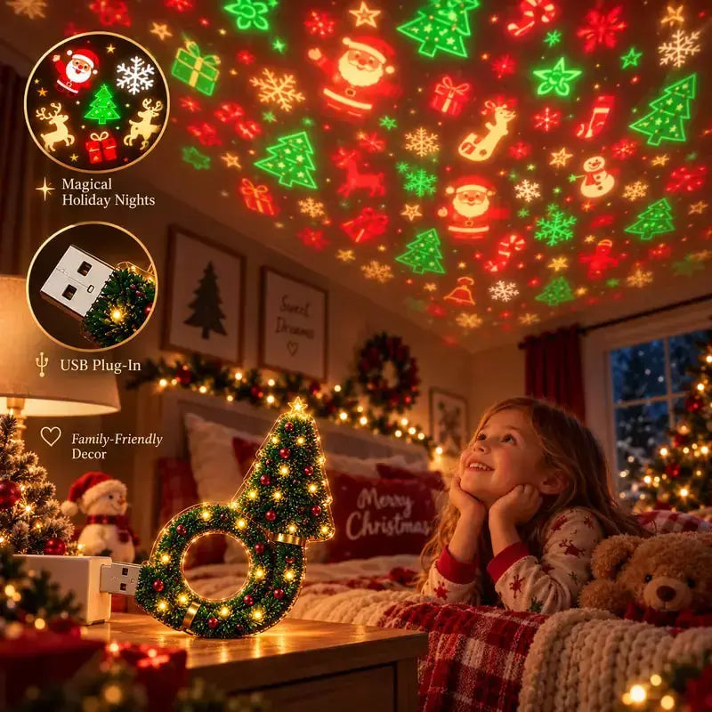 2026 USB Plug-In Christmas Projector Night Light, 6+ Holiday Patterns LED Ceiling Projection Lamp, Christmas Tree Nightlight, Warm LED Room Decor for Bedroom, Party, Xmas Gifts for Kids Family