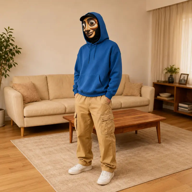 Giggle-Head 3D Cartoon Mask: The Ultimate Silly Hood for Teens, Perfect for Halloween Shenanigans and Cosplay Capers!